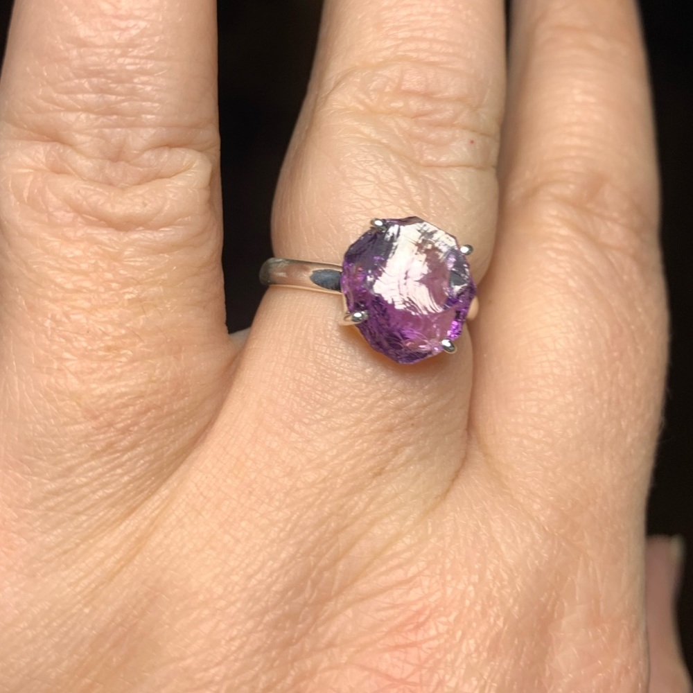Solid Sterling Raw Natural Amethyst Ring - image 6
